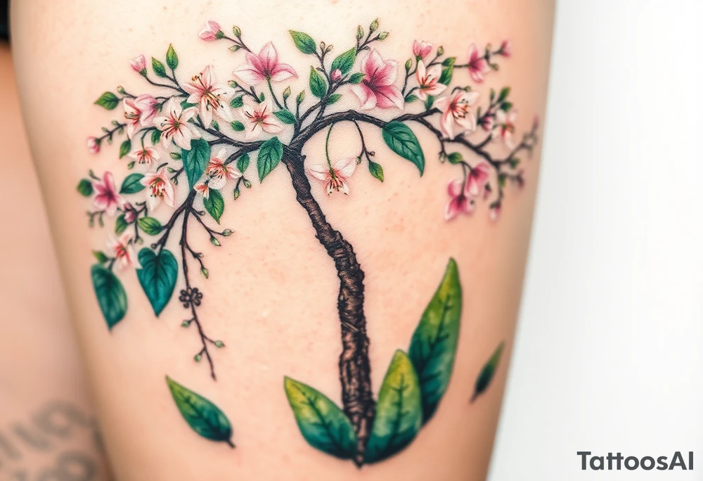 Lilly of the vally plants underneath a blooming hawthorn tree tattoo idea