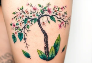 Lilly of the vally plants underneath a blooming hawthorn tree tattoo idea
