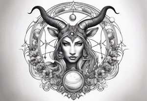 Capricorn tattoo with butterflies and moons with Saturn tattoo idea