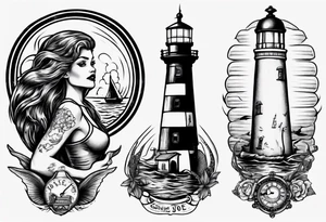Mermaid looking at lighthouse tattoo idea