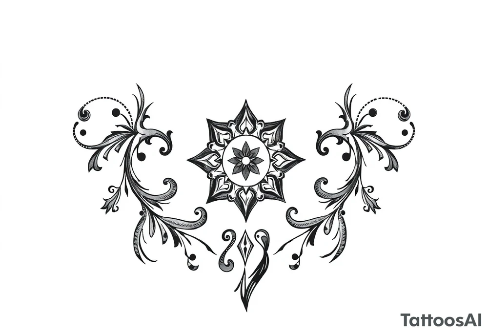 mytical shaman and mytolog style ornametn with ancient rhyme tattoo idea