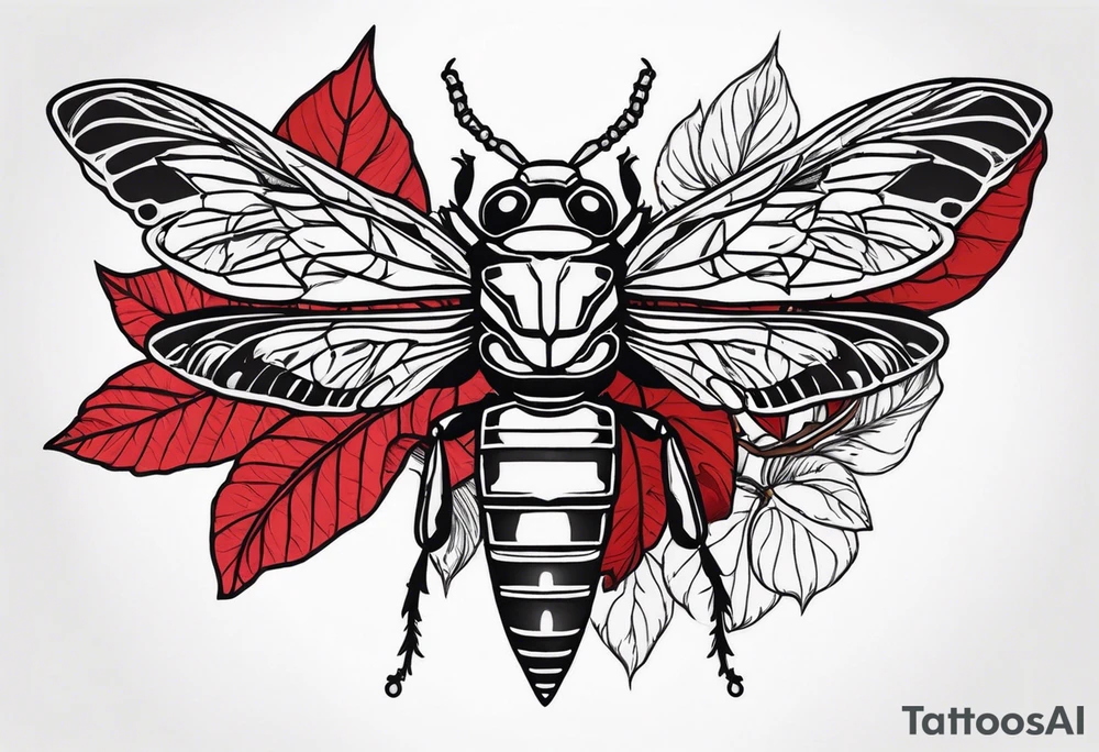 cicada on top of red leaves tattoo idea