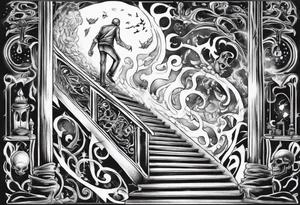 Man walking up stairs filled with light tattoo idea