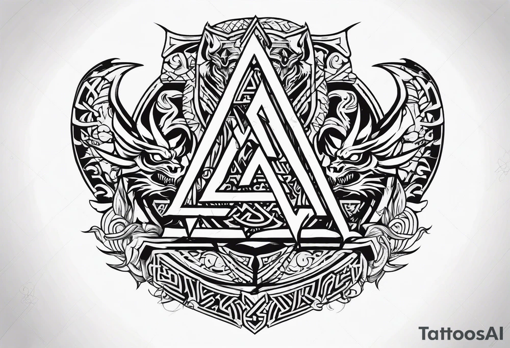 Valhalla sword shield dragon axe Valknut tribal tattoo idea Valhalla sword shield dragon axe Valknut tribal tattoo idea