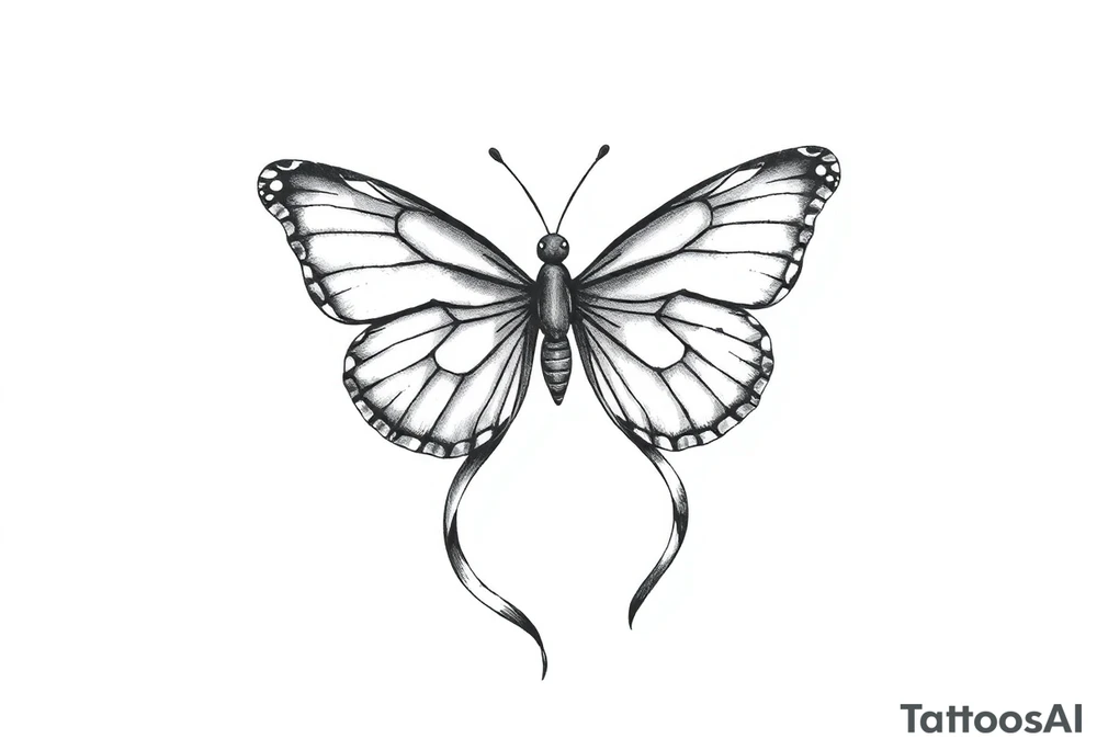ethereal butterfly with flowing silk ribbons in moonlight tattoo idea