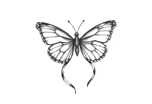 ethereal butterfly with flowing silk ribbons in moonlight tattoo idea