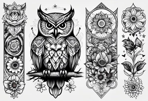 Owl, butterfly and sunflower are sleeve tattoo idea