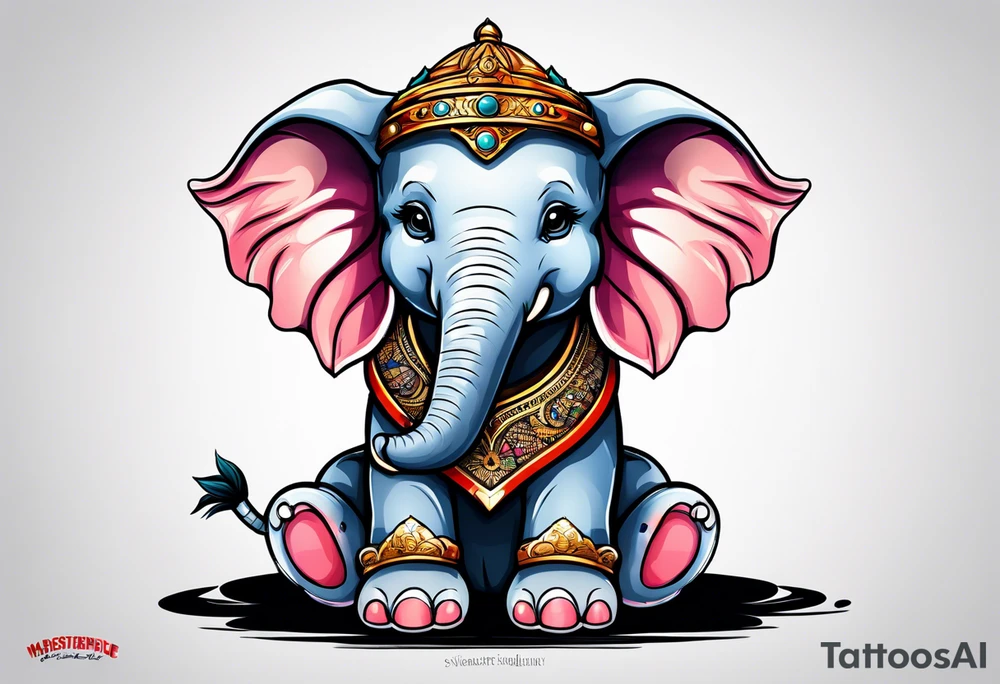 Baby Elephant with helmet tattoo idea
