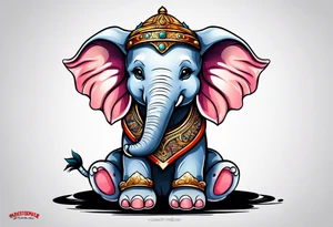 Baby Elephant with helmet tattoo idea