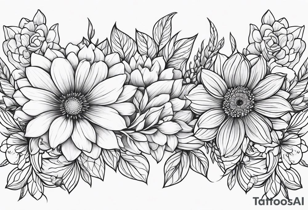 September month flower and April month flower meeting together horizontally simple line work tattoo idea