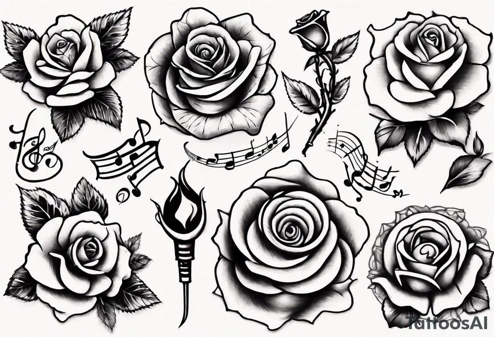 music around rose tattoo idea