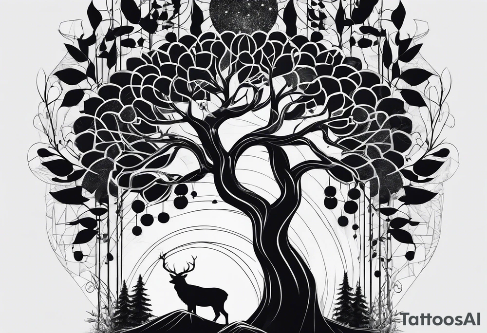 Wald silhouette mit Geometric Muster im Hintergrund tattoo idea