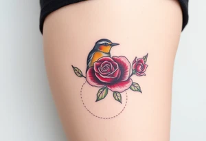 Robin bird and red rose with infinity heart tattoo idea