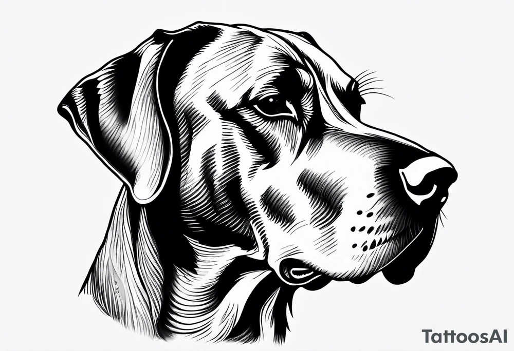 Arm sleeve with floppy ear Great Dane standing fiercely chest up with full work tattoo idea