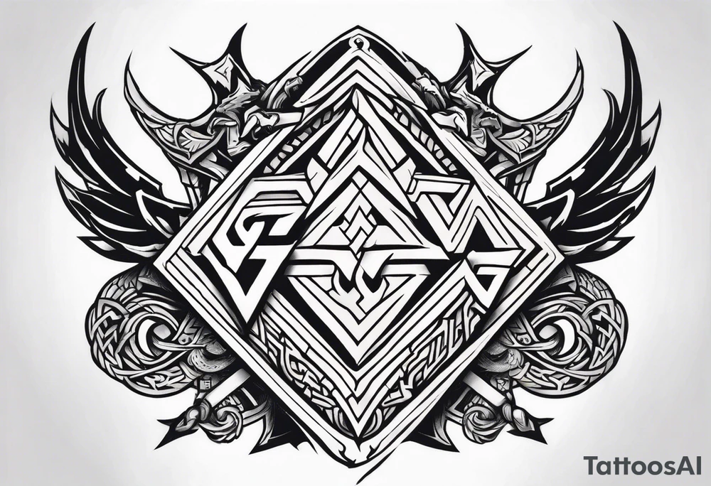 Valhalla sword shield dragon axe Valknut tattoo idea