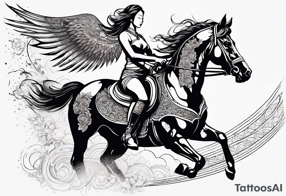 powerful horse and its rider, freedom, equality, trust, love, stars, maybe wings? tattoo idea