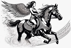 powerful horse and its rider, freedom, equality, trust, love, stars, maybe wings? tattoo idea