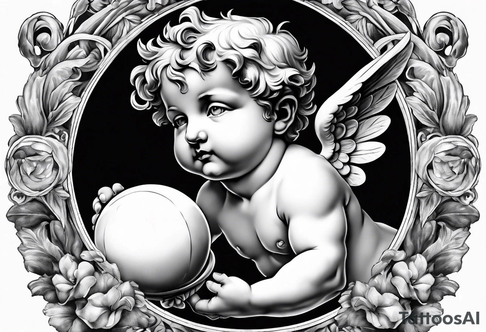 one putti holding the globus by Michelangelo tattoo idea