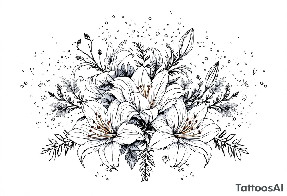 delicate lilies in frost with petals tattoo idea