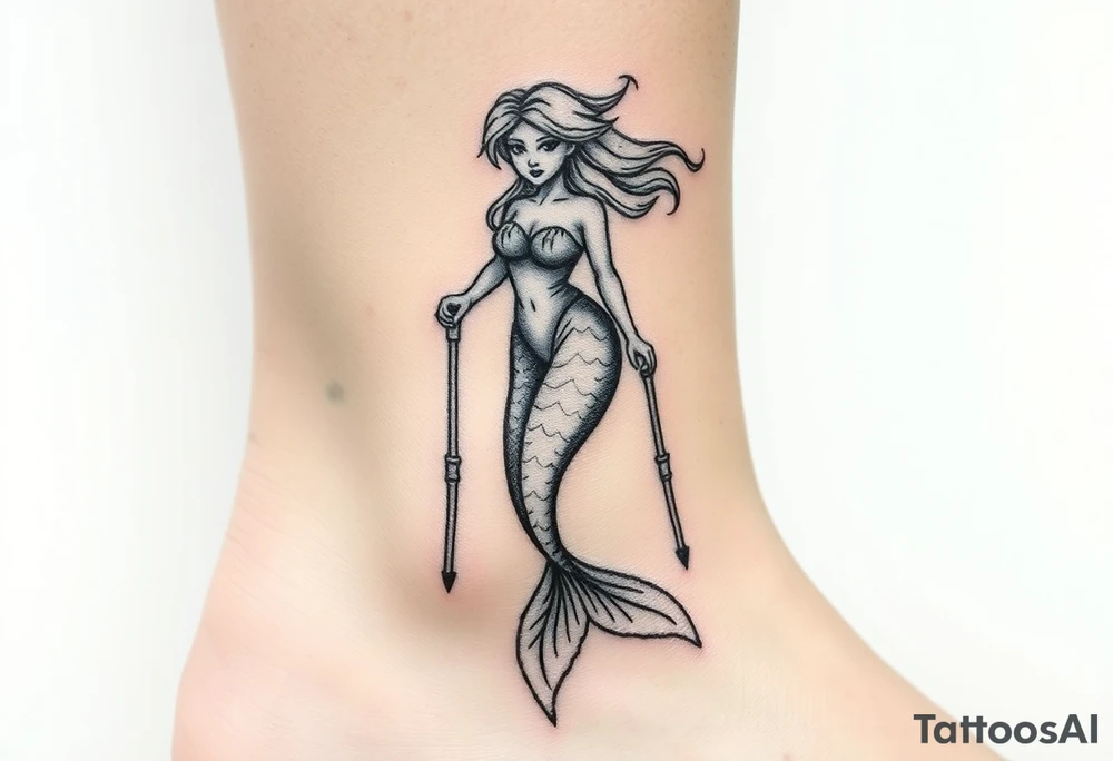 Mermaid with crutches tattoo idea