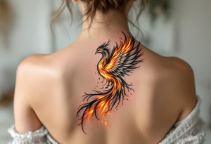 magnificent phoenix rising from golden flames with trailing embers tattoo idea