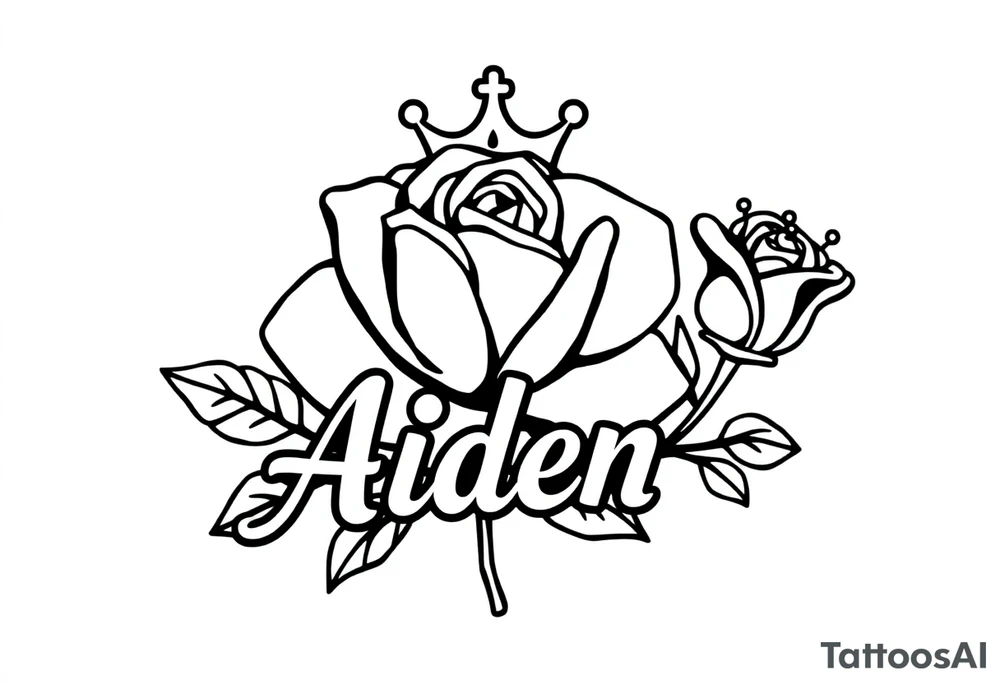Rose with no stem with a kings crown above it and the name Aiden large Infront of it going to the right 


A rose bud with a kings crown on-top towards the left tattoo idea