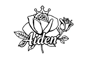 Rose with no stem with a kings crown above it and the name Aiden large Infront of it going to the right 


A rose bud with a kings crown on-top towards the left tattoo idea