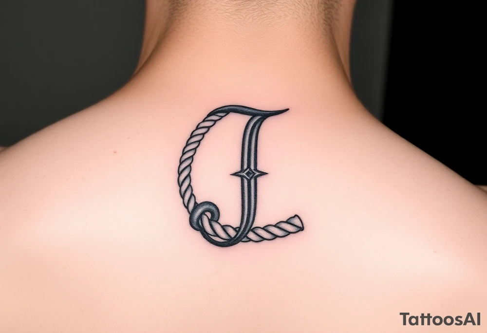 J initial made from rope tattoo idea