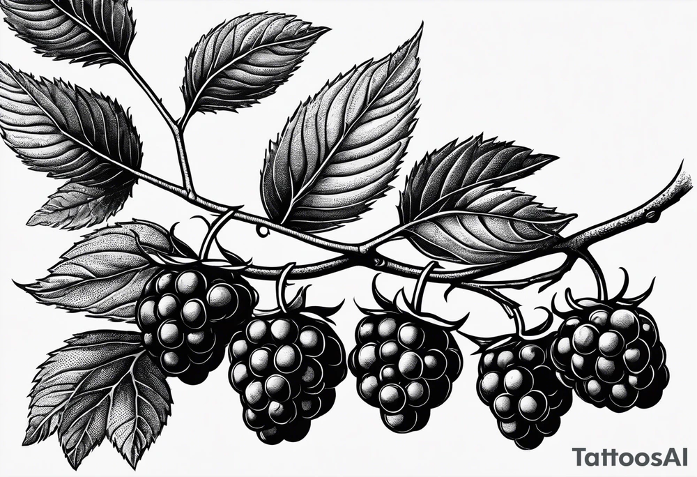 a long raspberry branch that focuses on line work. symbolizes making jam tattoo idea