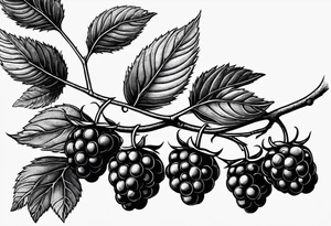 a long raspberry branch that focuses on line work. symbolizes making jam tattoo idea