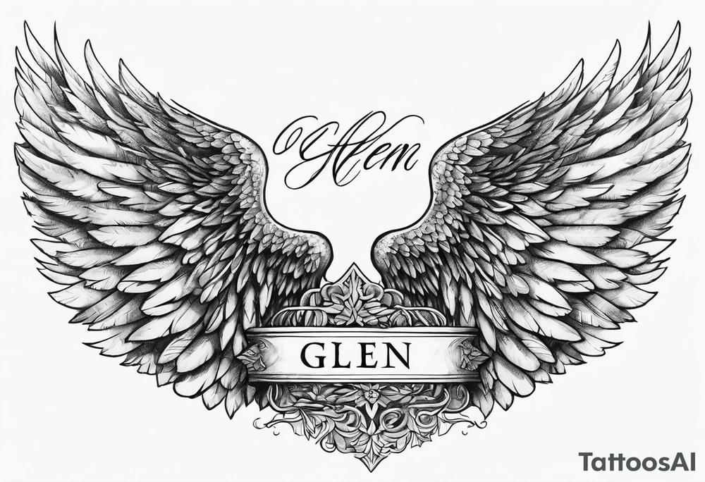 Angel Wings with the word Glenn in the middle tattoo idea