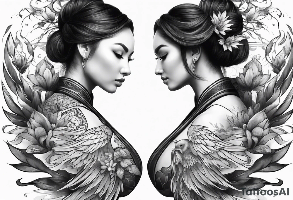 full sleeve representing determination, resilience & strength includes lotus & flying phoenix. tattoo idea