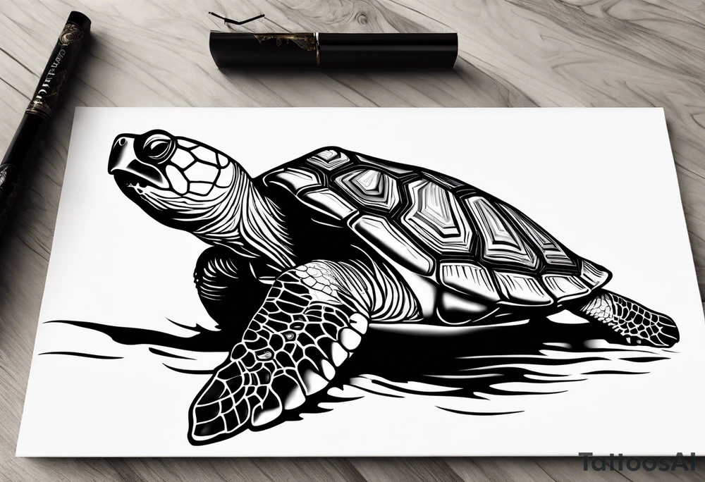 a turtle design with the name 'Magali' in it in old englisch tattoo idea
