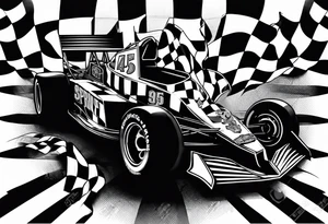 Sprint car, numbers 45, 29, checkered flag, skulls, race suit tattoo idea