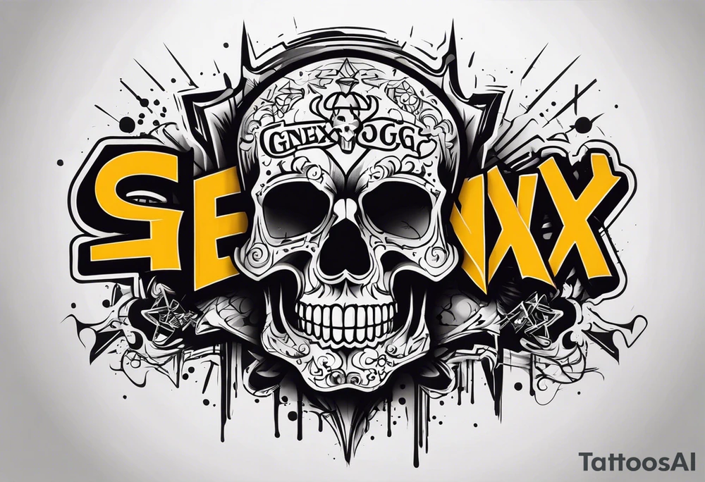 street art graffiti skull with the words "GenX OG" tattoo idea
