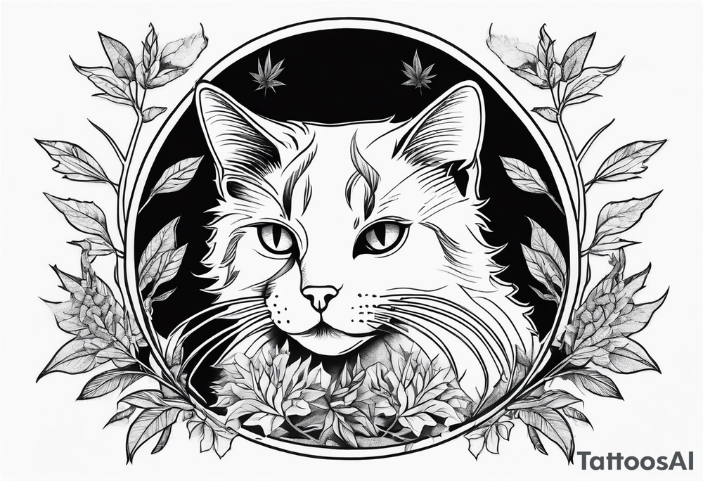 Cats and weed but in fine line and very detailed work tattoo idea