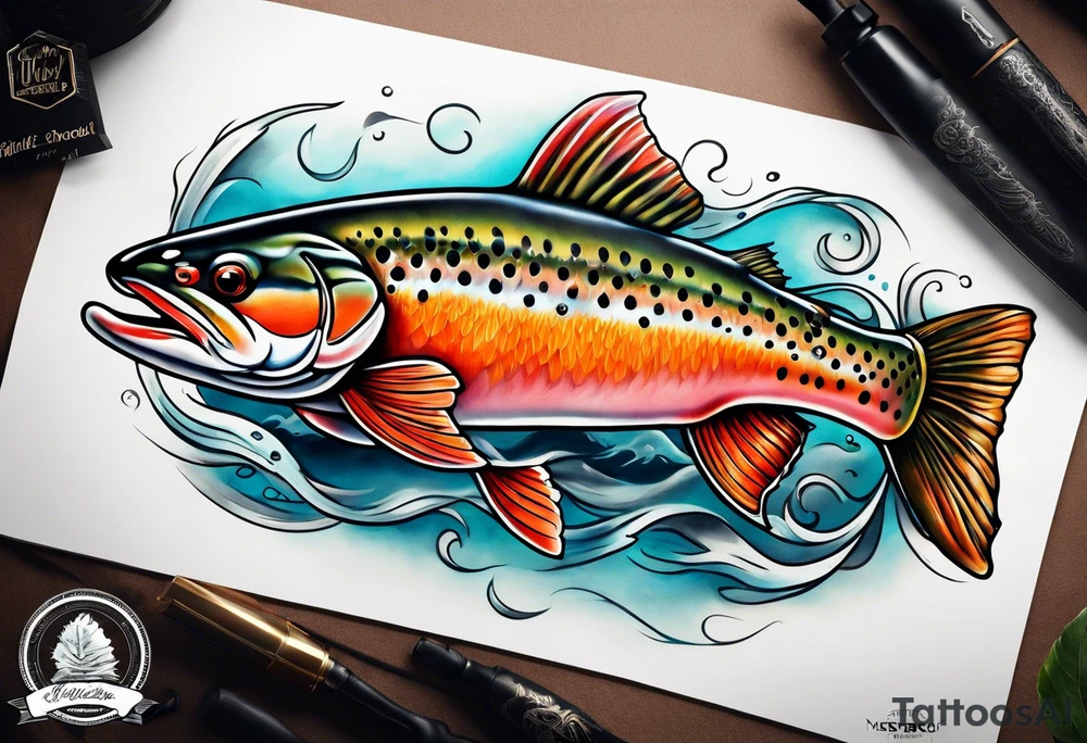neo traditional cutthroat trout tattoo idea