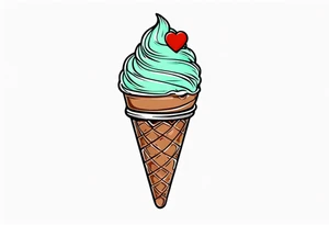 simple mint chocolate chip ice cream cone with small red heart on it somewhere. tattoo idea