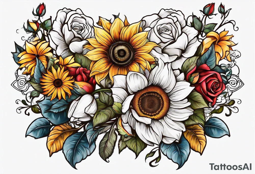 animal flower rose, sunflower, tattoo idea