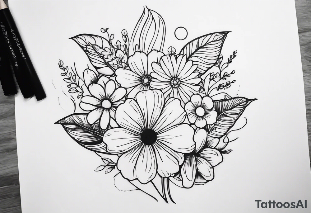 tattoo to represent that I have 3 children (girls). For inspiration I like flowers, the beach. Tattoo is for ribcage down side of body. I don't want images of women or girls in it tattoo idea