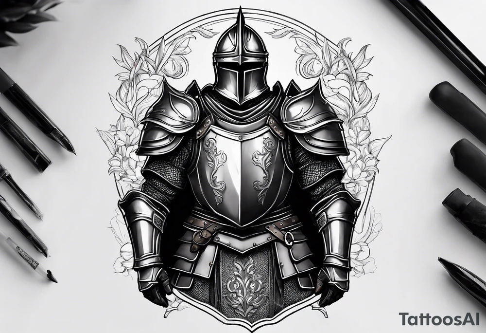knight with heavy armor with initials RJL on chest tattoo idea