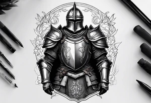 knight with heavy armor with initials RJL on chest tattoo idea