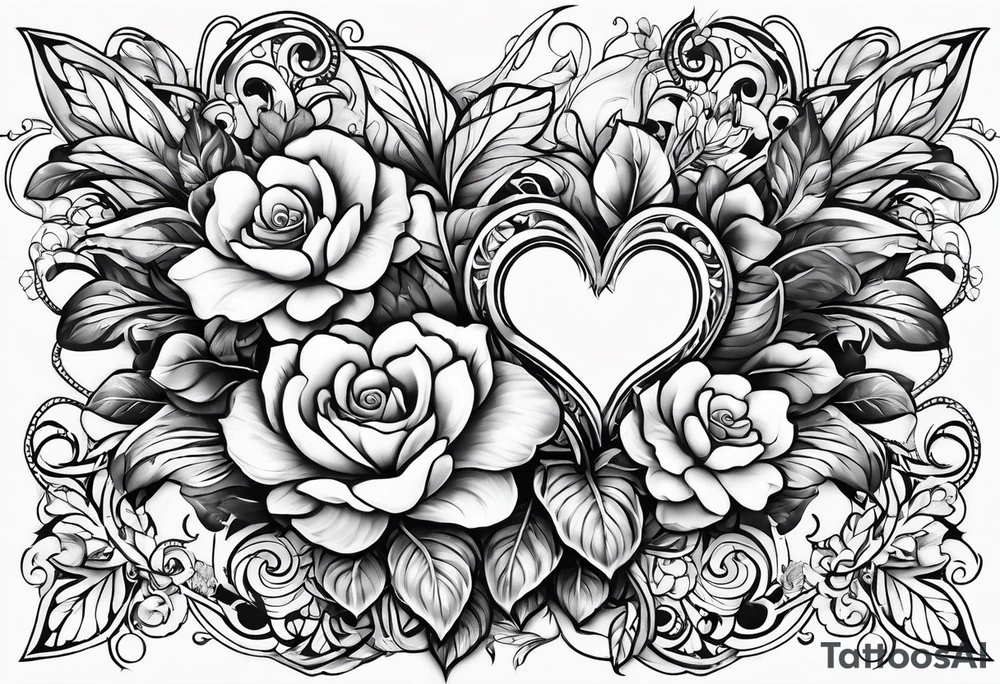 flowers hearts time tattoo idea