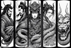 Japanese samurai -style tattoo with snake demons tattoo idea