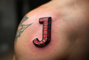 3D block "J" in brick red, shaded to look like it's rising from the skin. tattoo idea