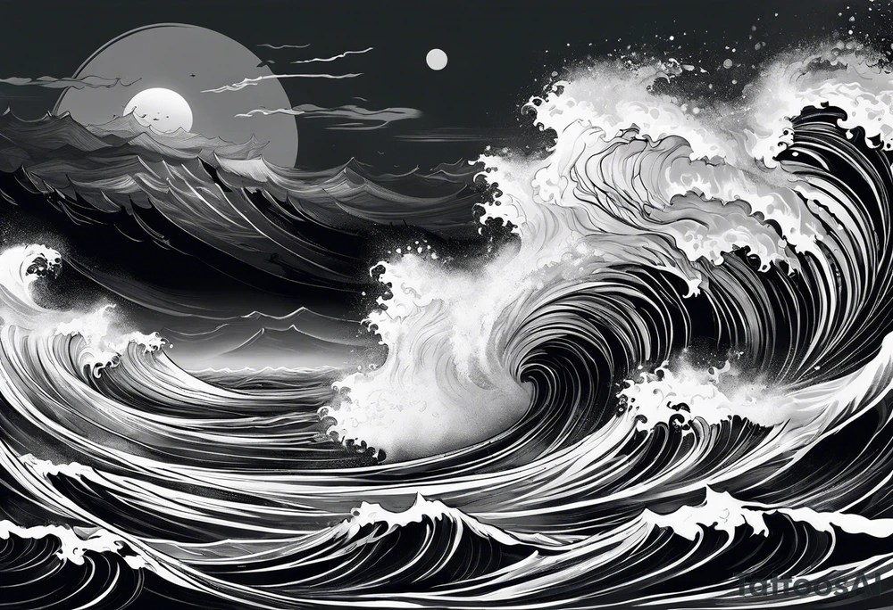 stormy sea, I am lonely and irresistible as a sea element tattoo idea