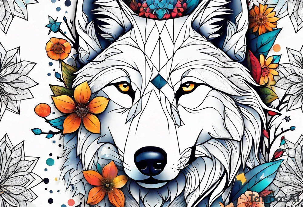 Constellation, animal wolf snow , géométric , flower tattoo idea