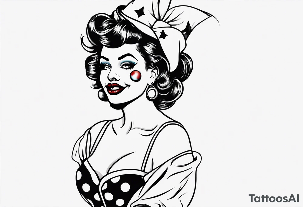 female pin up clown full body tattoo idea