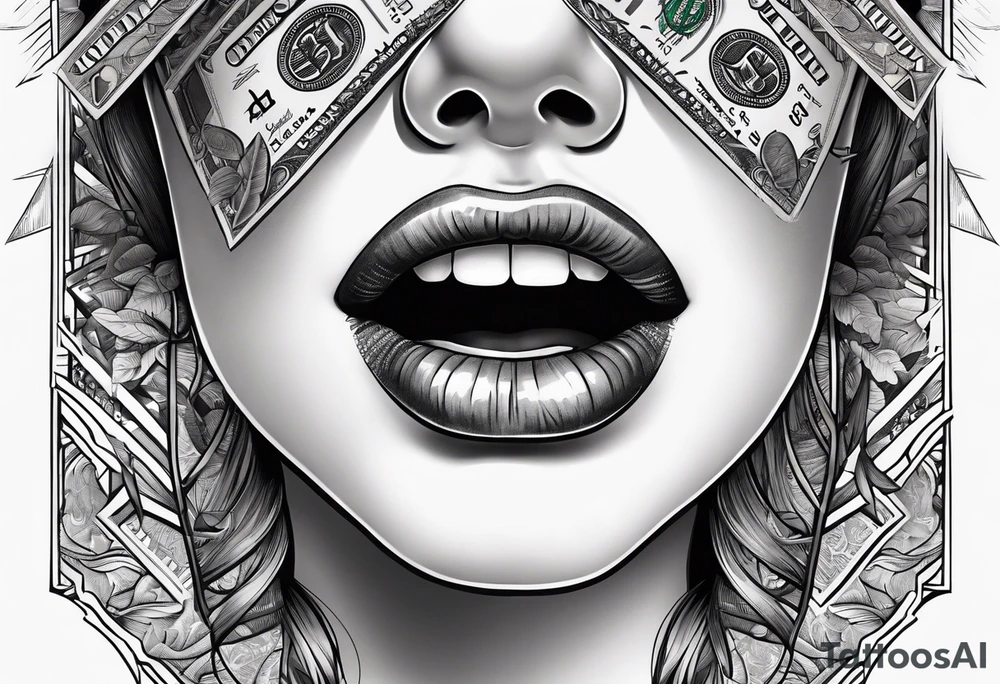 Girl mouth lips teeth and money tattoo idea