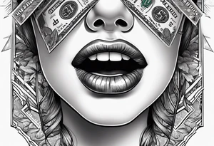 Girl mouth lips teeth and money tattoo idea